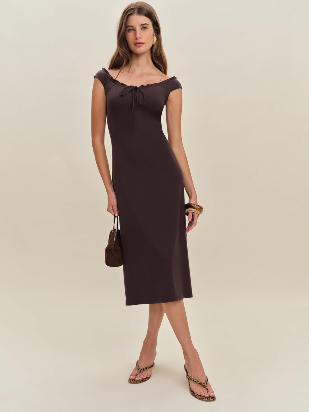 Reformation Contemporary Milo Knit Midi Dress Brown Size XL Brand New With Tags